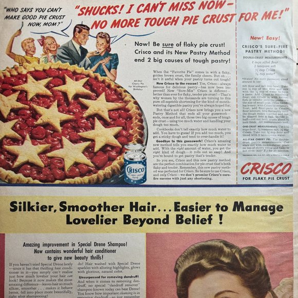 Crisco/Drene | Art | Vintage 942 Crisco Print Ad Crisco Pie Crustdrene ...